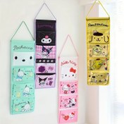 Resim Sanrio Cinnamoroll Kuromi Twin Stars Melody Big Ear Dog 4-Compartment Hanging Storage Bag for Home Kitchen, Wall-Mounted Behind Door 