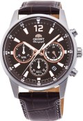 Resim Orient RA-KV0006Y10B 42 mm Kronolu Deri Kordonlu Erkek Saati Kehribar Tesbih Hediyeli 