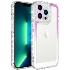 Resim TrendShopping Iphone 14 Pro Kılıf Simli Ve Renk Geçiş Tasarımlı Lens Korumalı Park Kapak 