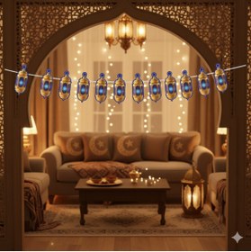 Resim My Paper Craft 140 x 17 cm Ramazan Dekoratif Mavi Kandil Süs - Ramazan Duvar ve Asma Dekoru 