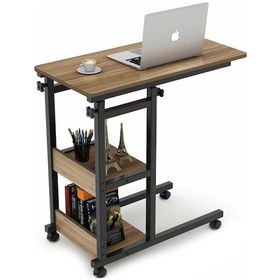 Resim Yükseklik Ayarlı Raflı Çalışma Masası - Atlantik Çam Tekerli Atlantik Çam 