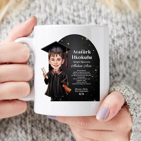 Resim Karikatürlü Erkek İlkokul Öğrencisi Mezuniyet Kupa Bardak 
