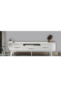 Resim 2 Kapılı 1 Çekmeceli Beyaz/gümüş Oval Tv Sehpası Beyaz - Gümüş 