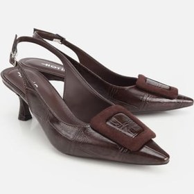 Resim HOTİÇ Kadın Kahverengi Arkası Açık Toka Detaylı Kısa Topuklu Stiletto 