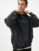 Resim Oversize Sweatshirt Yıkamalı Kapşonlu Kanguru Cepli Şardonlu 