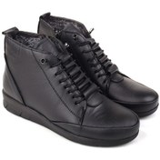 Resim Papuç Sepeti 4290 Hakiki Deri Kürklü Ortopedik Termo Taban Anne Bot Siyah 