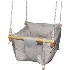 Resim Ahşap Çocuk & Bebek Salıncağı Krem Rengi Minder Yastık Ve Diş Halkalı Tavan Salıncak 