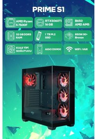 Resim Game Garaj Prime S1 R5-7500F 32 GB 1 TB SSD 16 GB RTX5060Ti Free Dos Oyuncu OEM Paket 