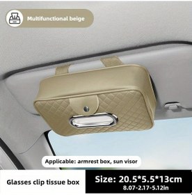 Resim Xuweiwei Bej Deri Dokumacılığı Araç Mendil Kutusu Gözlük Klipsli Fonksiyonel Torpido Gözü Organizer 