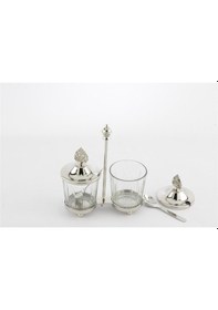 Resim Mikasa Moor Gümüş Standlı Kapaklı 2li Cam Baharatlık 17x7x19cm Şeffaf 