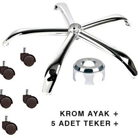 Resim Takaamortisor Metal Yıldız Ayak Ofis Koltuğu Ayağı+ 5 Adet Tekerlek 