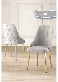 Resim Canisa Asel Serisi 90x160 Lak Panel Antrasit İroni Gold Kaplama Ayaklı Masa Takımı Ve 6 Gri Sandalye Antrasit İroni Masa Gri Sandalye Ayaklar Gold 