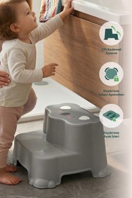 Resim Wumboo Kaydırmaz Çocuk Basamağı - Çift Katlı Banyo Merdiven Yükseltici Bebek Basamağı -Gri 
