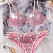 Resim Glamorous Pink Sequin Lingerie Seti ile Rhinestone Detay - Kadınlar için Seksi Sütyen ve Külot, Glamorous ve Elegant, Yetişkinler için Mükemmel 