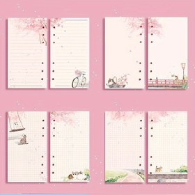 Resim 80 adet Kawaii Sakura & Cat A6 Gevşek Yaprak Not Defter Doldurma - Pembe ve Beyaz Izgara, Boş ve Çizgili Sayfalar Sevimli İllüstrasyonlarla Planlayıcılar, Günlükler ve Takvimler için, Planlayıcı Aksesuarları, Şirin İllüstrasyonlar, Dayanıklı Bağlama 