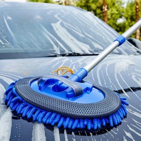 Resim Uzatılabilir Saplı Ayarlanabilir Mikrofiber Araba Yıkama Fırçası - Yumuşak Çiziksiz Şönil Eldiveni, Kolay Tutuş, Verimli Otomobil Detaylandırma ve Cam Bakımı için Dayanıklı Polyester Lif, Araba Temizleme Aksesuarları 