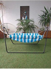 Resim Ahşap Bebek Hamak - Mavi Beyaz Çizgili 
