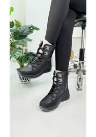 Resim Günlük Kadın Kar Botu Kürklü Bağcıklı Fermuarlı Rahat Yüksek Kalın Tırtıklı Taban Bootie 815 Siyah-füme 