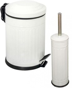 Resim Vintage 2 Li Çöp Kovası Çöp Kutusu Banyo Seti Çizgili Model Beyaz 5 Litre Ve Wc Fırçası Seti 