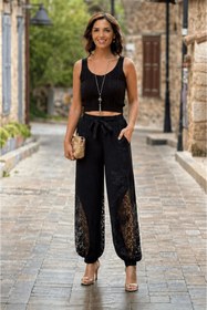 Resim Nevin Kaya Moda Siyah Renk Dantelli Şalvar 