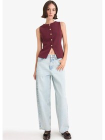 Resim Defacto Fitted Bisiklet Yaka Yelek E5328ax25aubr171 Bordo 