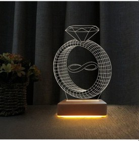 Resim 3D Masa Lambası Sevgiliye Hediye Teltaş Yüzük Gece Lambası 