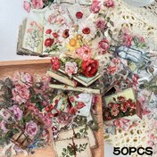 Resim 50 Adet YWWBLD Şeffaf Çiçekli Etiketler - Vintage Kitap Sayfası ve Dantel Tasarımı, Kendinden Yapışkanlı Karışık Renkli Düzensiz Şekiller DIY Scrapbooking için, Laptop, Günlük, Hediye Paketleme - Dekoratif Kırtasiye Malzemeleri, Scrapbook Stickerları 