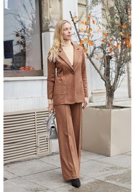 Resim Süet Kumaş Cep Detaylı Düğmeli Şık Blazer Ceket-taba Taba 