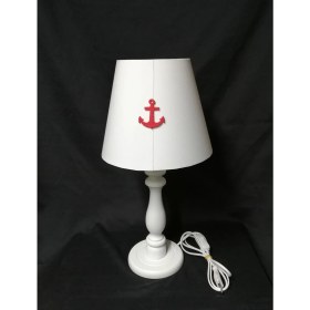 Resim Beyaz Başlıklı Çapa Denizci Genç Odası Çocuk Odası Abajuru Beyaz Metal Ayaklı 