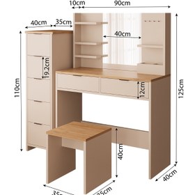 Resim Bimossa U50 Diena Çekmeceli Dolaplı Tabureli Makyaj Masası - Meşe - Kumtaşı 