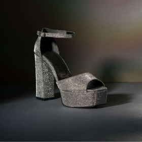 Resim SVS SHOES ISTANBUL Koyu Gri Simli Kalın Topuklu Platform Kadın Ayakkabı Şık Gece Parti Davet Kombini 