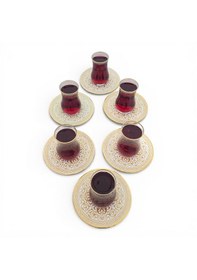 Resim Sudedi Home Altın Yaldızlı Osmanlı Desenli 6 Lı Çay Bardağı Ve Tabak Seti Renkli 