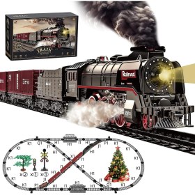 Resim Elektrikli Tren Seti, Gerçekçi Işık, Ses ve Duman Efektli Buharlı Lokomotif, Noel Hediyesi 