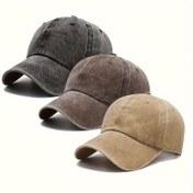 Resim Set of 3 Vintage Baseball Kapağı; Düşük Profil ve Yapılmış Tasarım, Her İki Erkek ve Kadın İçin Ayarlanabilir. 