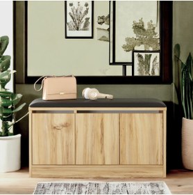 Resim Robin Home Comfort Puflu Minderli Oturaklı Ayakkabılık 3 Kapaklı Dolap 90cm Keçe 