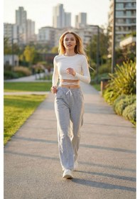Resim Gri Yüksek Bel Önü Çimalı Bol Paça Çift Cepli Eşofman Altı Bchyl-251228 Çok Renkli 