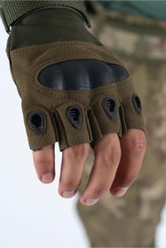 Resim COMBAT Tactical Outdoor Kesik Parmaksız Eldiven Asker Polis Sporcu Bisikletçi YEŞİL Kemik Eldiveni 