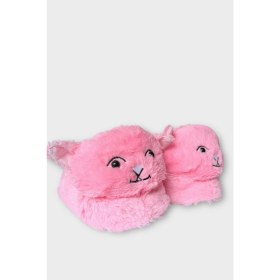 Resim Kadın Sevimli Kedi Figürlü Peluş Panduf Pembe 