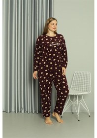 Resim Akbeniz Welsoft Polar Kadın Büyük Beden Pijama Takımı 808041 - 4xl Bordo 