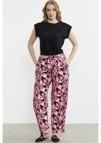 Resim Desenli Viskon Palazzo Pantolon - Pembe Pembe 