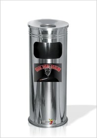 Resim Uzun Silindir Yuvarlak Boru Tipi Kapı Yanı Bina Önü Ayaklı Krom Sigara Sağlığa Zararlıdır Küllük Çöp 