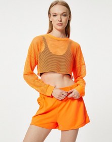 Resim Koton Oversize File Spor Tişört Crop Uzun Kollu Bisiklet Yaka Turuncu 4sak10302nk Turuncu 