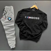 Resim NewCabin Yeni Sezon I'm Boss Baskılı Siyah Pamuklu Sıfır Yaka Sweat-pamuklu Kışlık Eşofman Altı 2'li Takım 