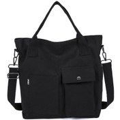 Resim Youtek Beyaz Çevre Dostu Kumaş Çanta, Üniversite/iş İçin Geniş, A4 Sığdırır, Dikişli Cep Ve Dayanıklı Askı Siyah 