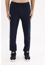 Resim Yan Şerit Detaylı Esnek Bel Cepli Standart Kalıp Mevsimlik Örme Kumaş Eşofman Altı Navyblue 