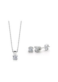 Resim Mia Vento Mia Zirconia 0.60 Karat Kalp Tırnak Tektaş İkili Gümüş Set 