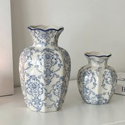 Resim 1 Adet İskandinav Tarzı Mavi & Beyaz Porselen Vazo - Ev Dekorasyonu için Şık Çiçek Desenli, Bitki Sulama, Doğum Günü Hediyeleri, Partiler İçin Dayanıklı Dekoratif Vazo Kadınlar ve Erkekler İçin 