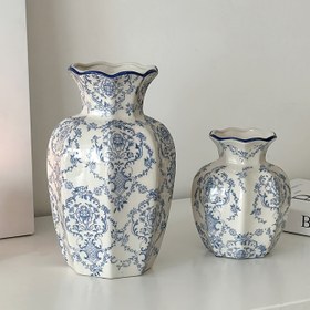 Resim 1 Adet İskandinav Tarzı Mavi & Beyaz Porselen Vazo - Ev Dekorasyonu için Şık Çiçek Desenli, Bitki Sulama, Doğum Günü Hediyeleri, Partiler İçin Dayanıklı Dekoratif Vazo Kadınlar ve Erkekler İçin 
