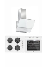 Resim Silverline BO6503W01 - CS5335W01 - 3490 Oslo Beyaz Cam Ankastre Set 