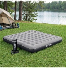 Resim Bestway Ultra King 3 Kişilik Şişme Yatak Ve Manuel El Pompalı 203x183x22cm 671hc Bw148 Gri 